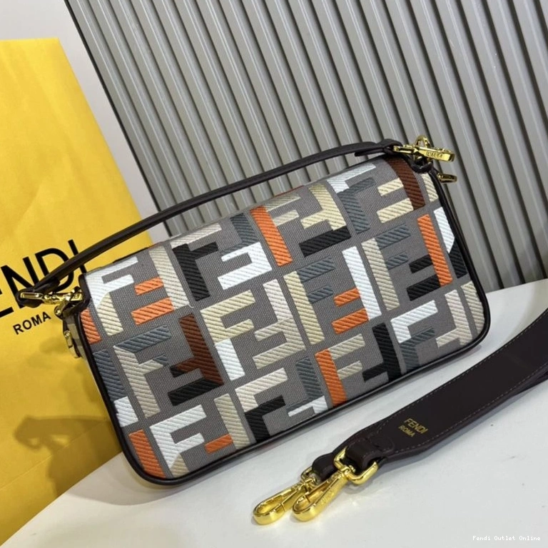 Affordable In Bag Fendi Medium FF Canvas Grey Baguette Multi Motif 0725